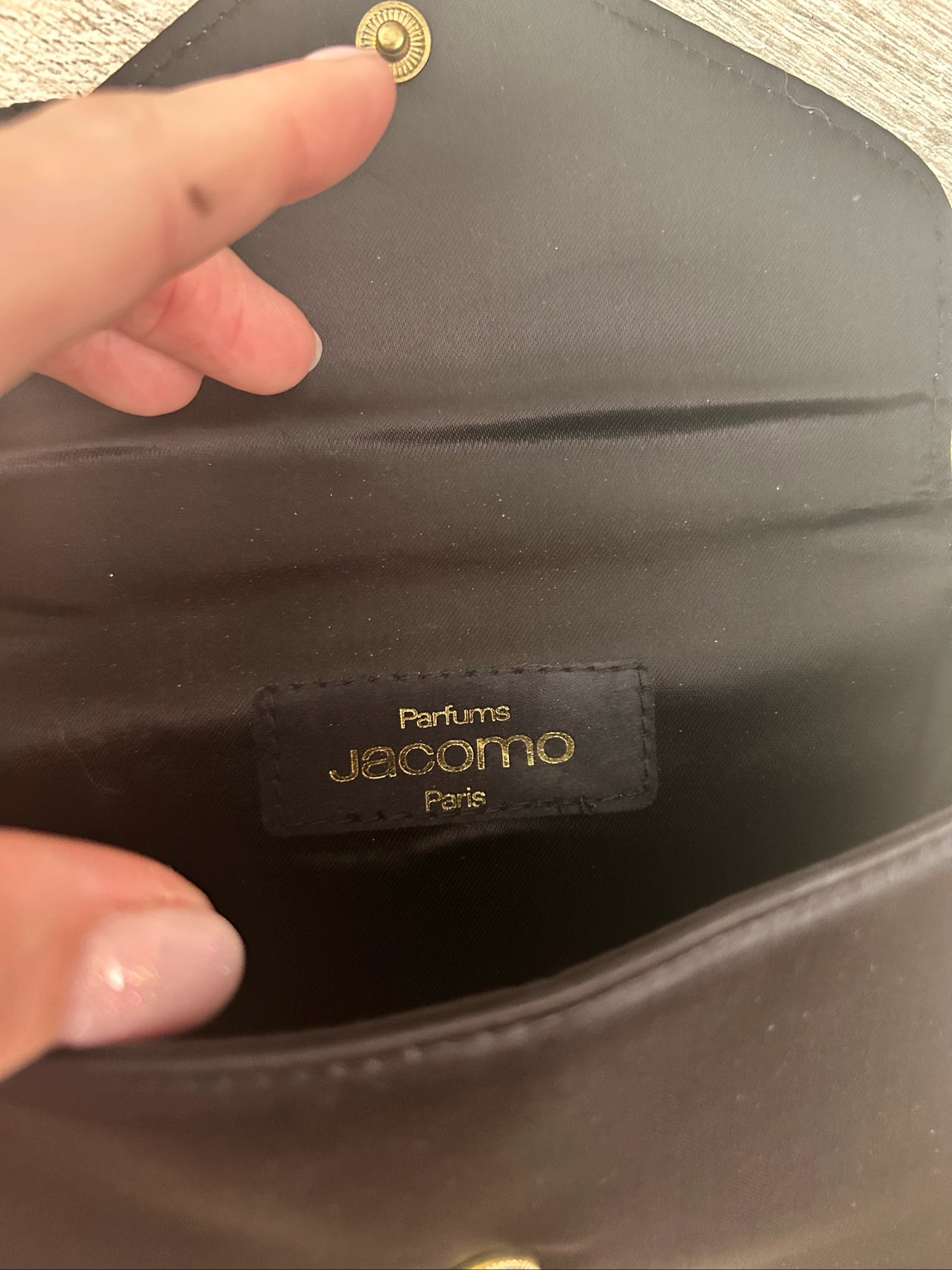 Parfums Jacomo Paris Schoudertasje / Tasje Zwart Satijn met Franje – photo 3